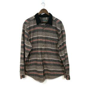 Woolrich Mens Long Sleeve Gray Red Button Up Striped Flannel Shirt Size XL